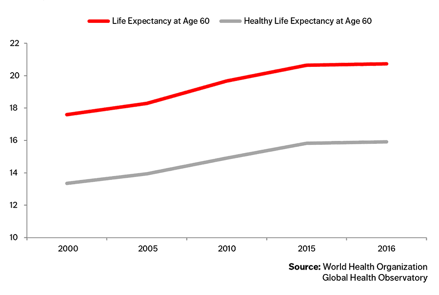 Chart Life Expectancy and Healthy Life Expectancy of Older Adults, in Years