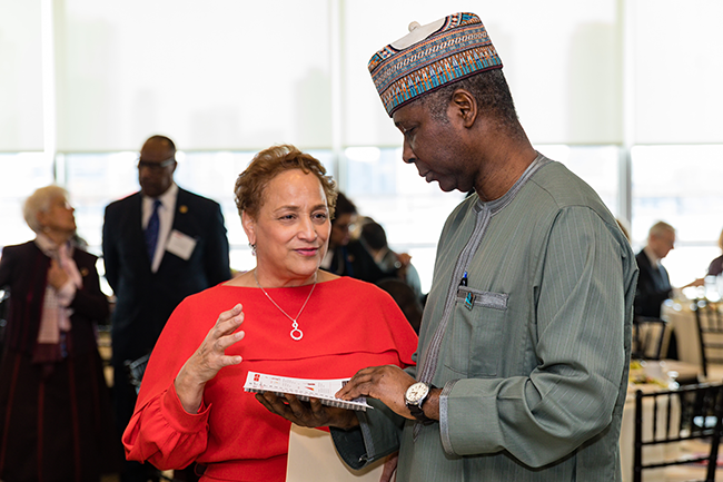 With the Honorable Tijjani Muhammad-Bande, President of the United Nations' 74th General Assembly, during the 13th annual AARP-UN Briefing Series, 2020