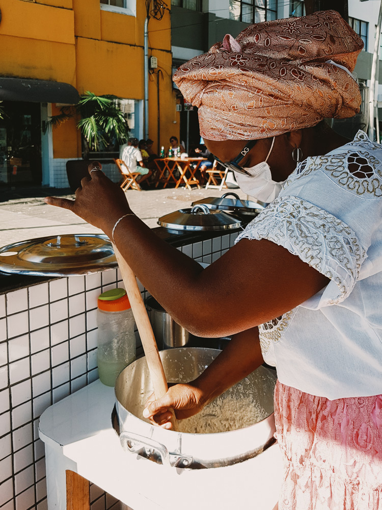 Maria preparing the batter