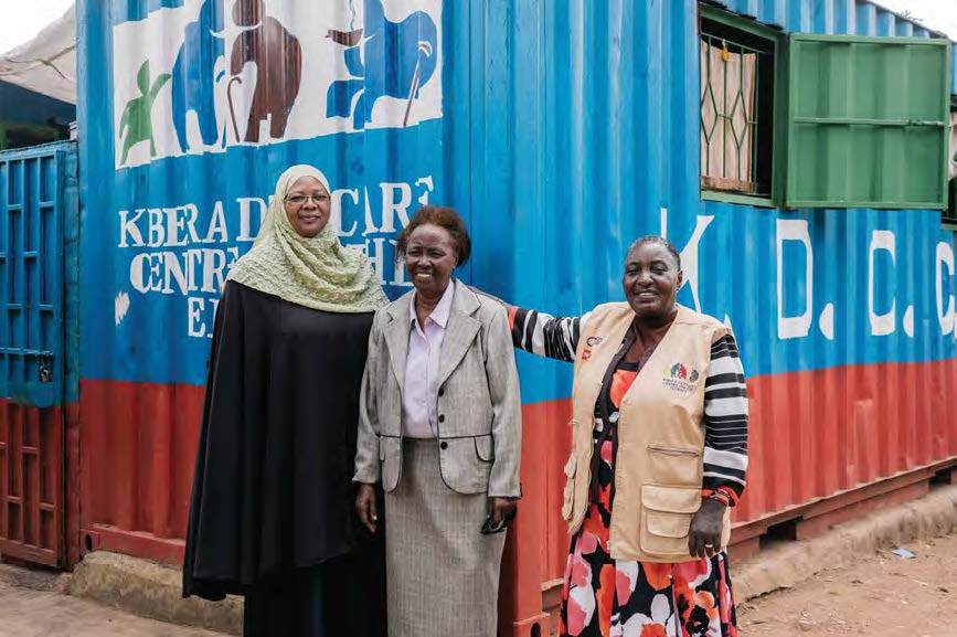 Agnes Karuki (on right), founder of the Kibera Day Care Centre for the Elderly (KDCCE), pictured with her colleagues Yasmin Abdulrahman and Alice Nyakinyua