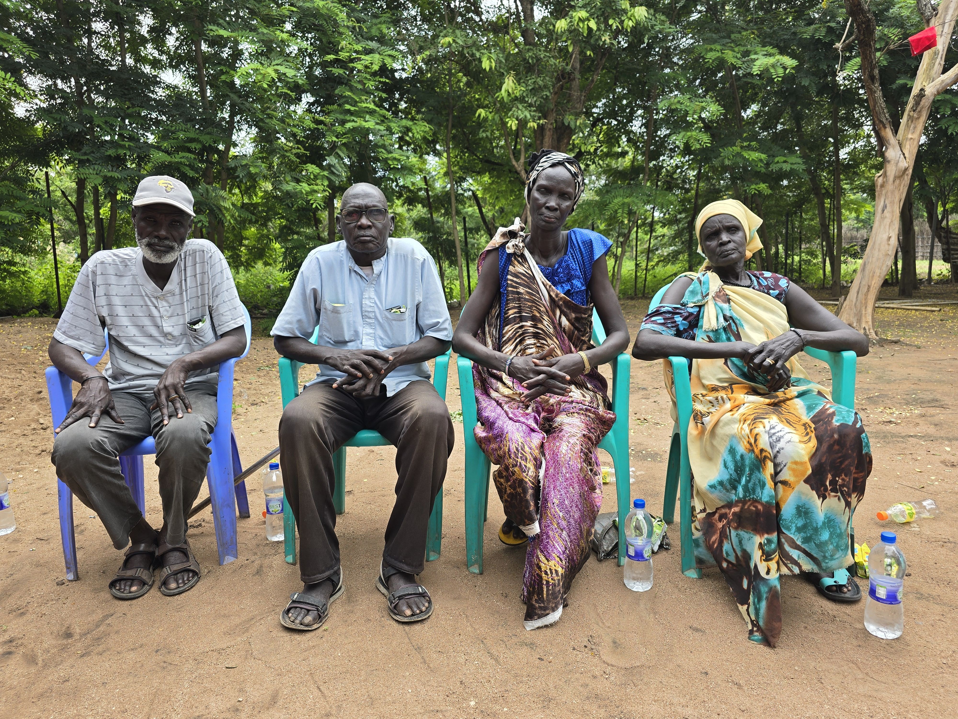Left to right: Gatluak Nhial Deng, 62, Pinyudo 2 camp; Tut Puok Gach 70, Pinyudo 1 camp; Nyekong Yual Top, 71, Pinyudo 1 camp; and Nyabuony Puot Dar, 62, Pinyudo 2 camp